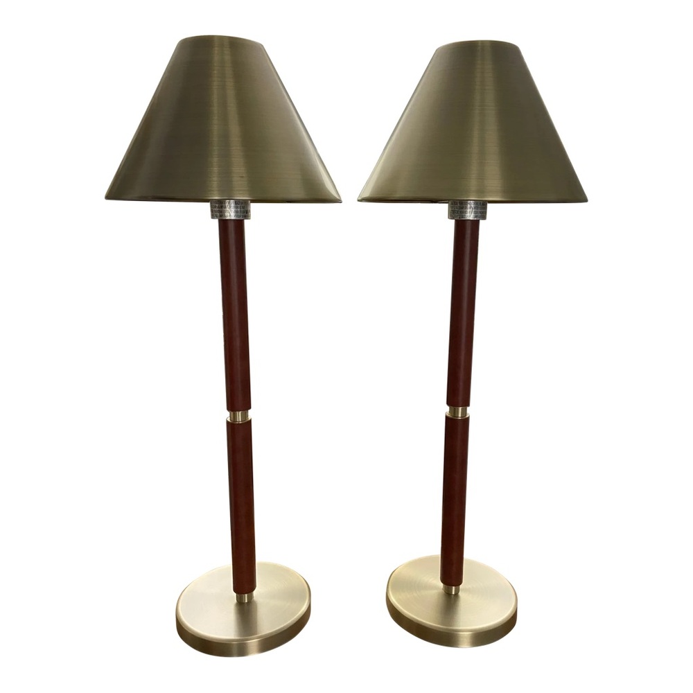 Authentic Ralph Lauren Elegant Brass and Leather Table Lamps